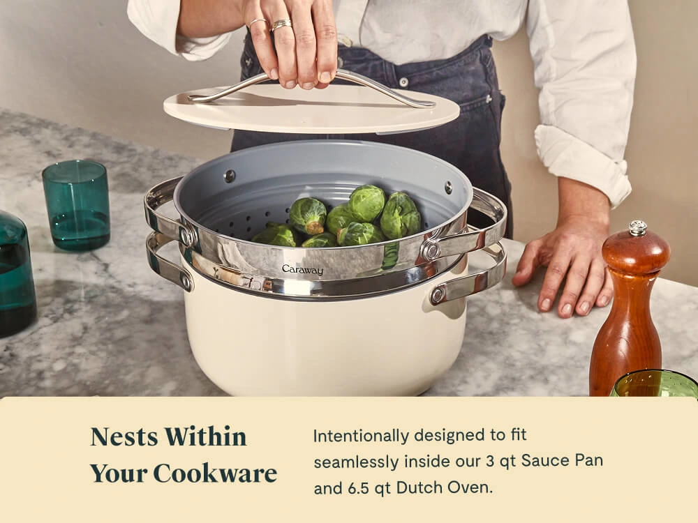 Caraway Steamer Duo – Modular Stainless Steel Steamer Basket for 3 qt Sauce Pan & 6.5 qt Dutch Oven