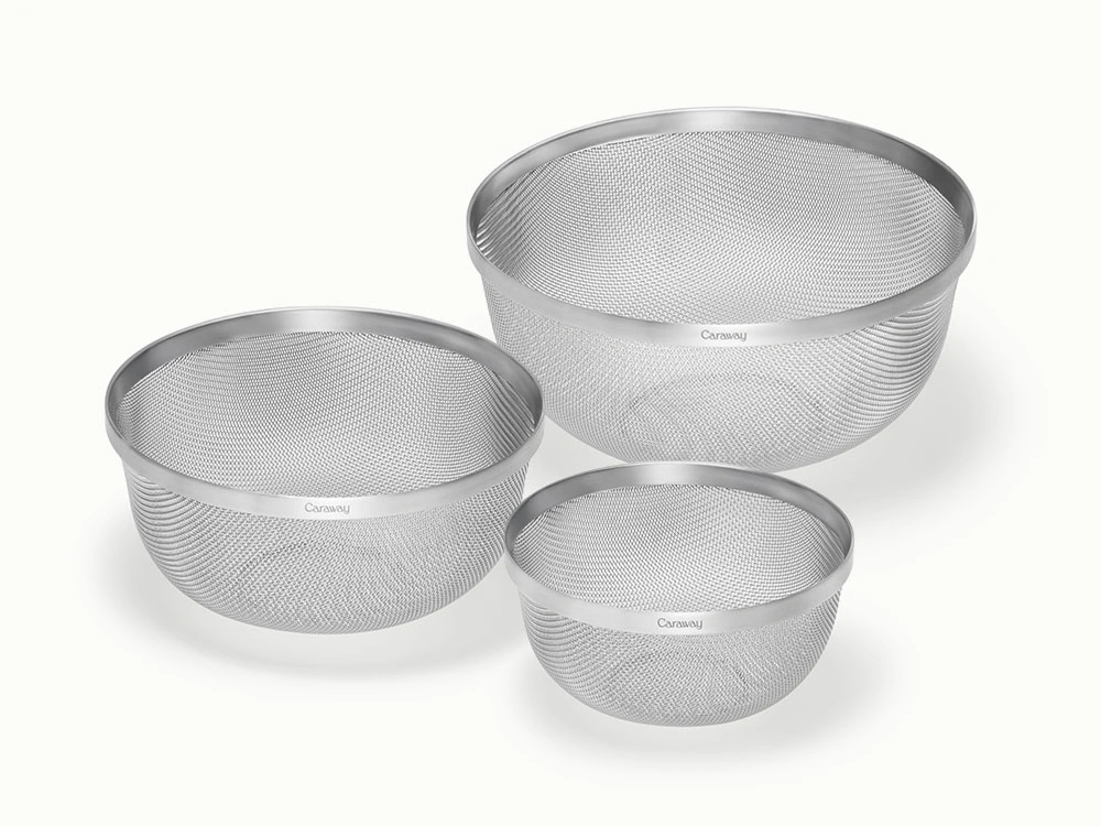 Caraway Stainless Steel Strainer Set (3-Piece) — Stackable, Fast Drainage